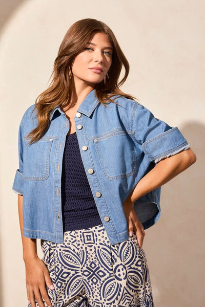Tribal Lightweight Denim Button Front Shirt
