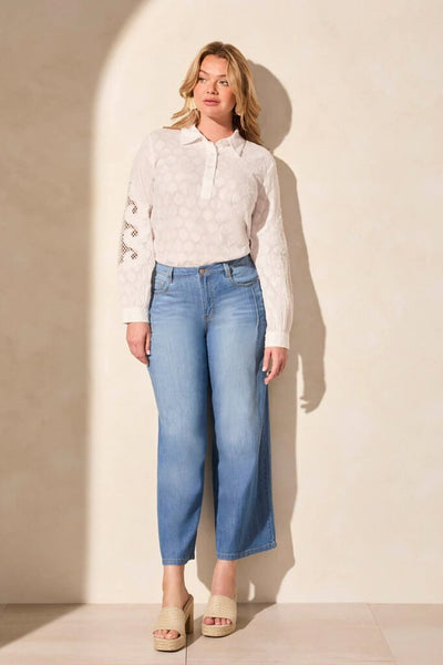 Tribal 'Audrey' Pleated Wide Leg Jeans