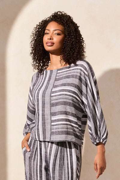 Tribal Dual Stripe Linen Blend Top