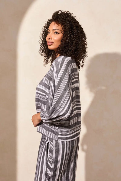 Tribal Dual Stripe Linen Blend Top