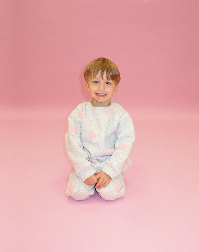 Brunette the Label 'All Over Hearts' Kids Classic Crew - Pebble Grey