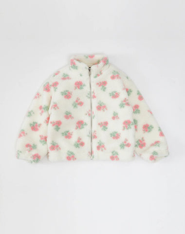 Brunette the Label Kids Floral Sherpa Jacket - White