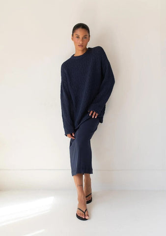 Paper Label 'Akoya' Relaxed Crewneck Sweater - Navy
