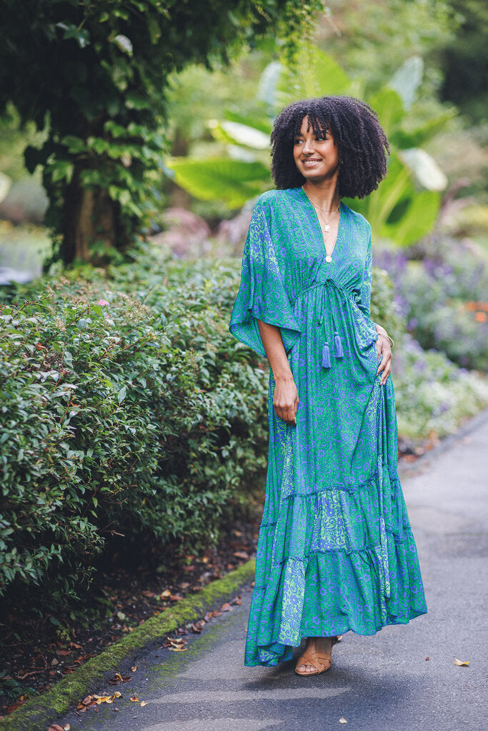 Papillon Tiered Satin Kimono Dress