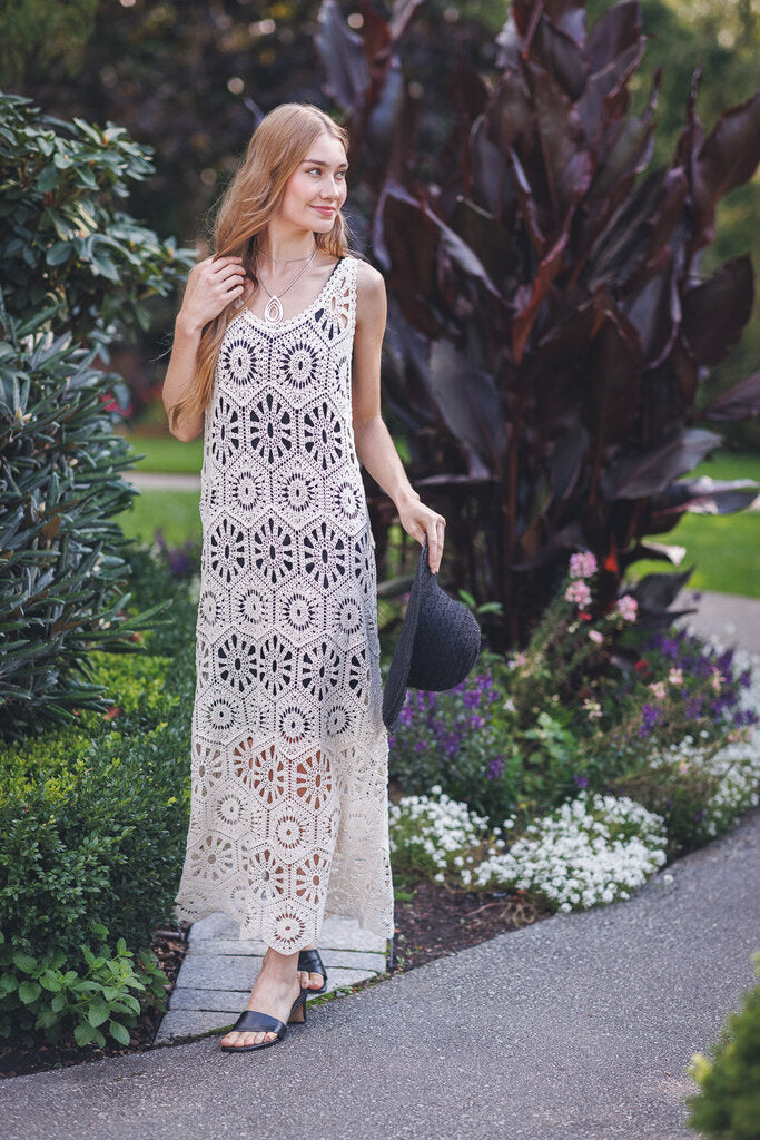 Papillon Open Crochet Maxi Dress - Beige