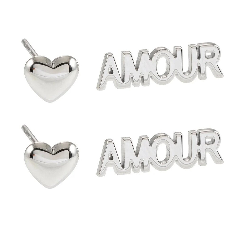 Hackney Nine 'Amour' 2-Pair Heart Studs Set