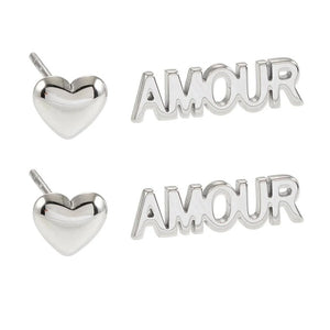 Hackney Nine 'Amour' 2-Pair Heart Studs Set