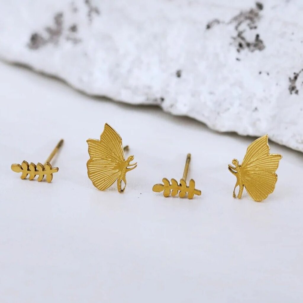 Hackney Nine 'Free' 2-Pair Butterfly & Leaf Studs