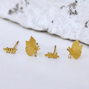 Hackney Nine 'Free' 2-Pair Butterfly & Leaf Studs