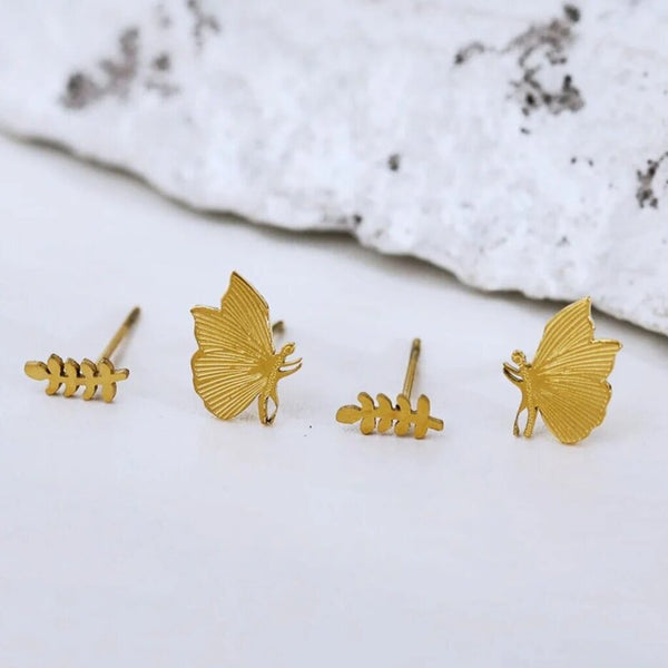 Hackney Nine 'Free' 2-Pair Butterfly & Leaf Studs