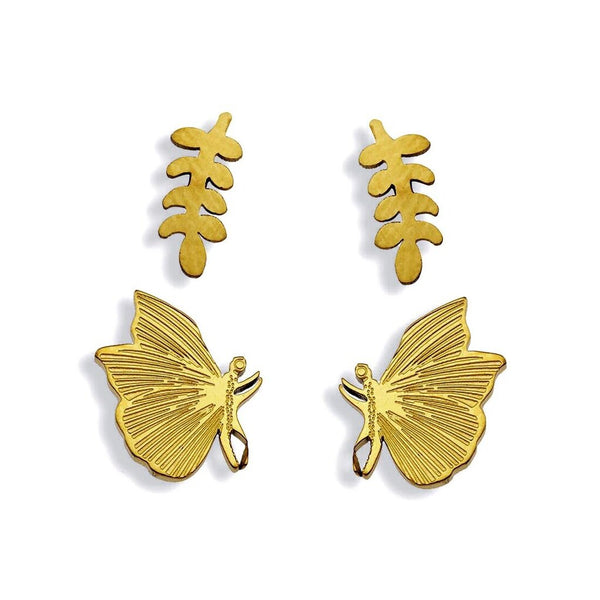 Hackney Nine 'Free' 2-Pair Butterfly & Leaf Studs