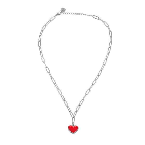 Hackney Nine 'Heart Rouge' Paper Clip Chain Enamel Heart Pendant Necklace - Silver