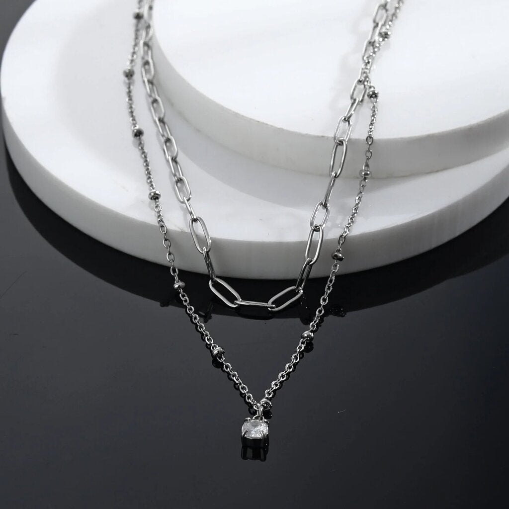 Hackney Nine 'Kateri' Layered Chain with Zirconia Gemstone