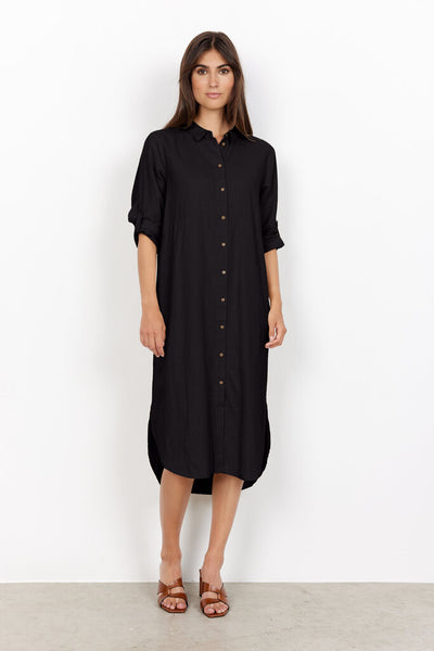 Soyaconcept 'Ina' Linen Button Down Dress - Black