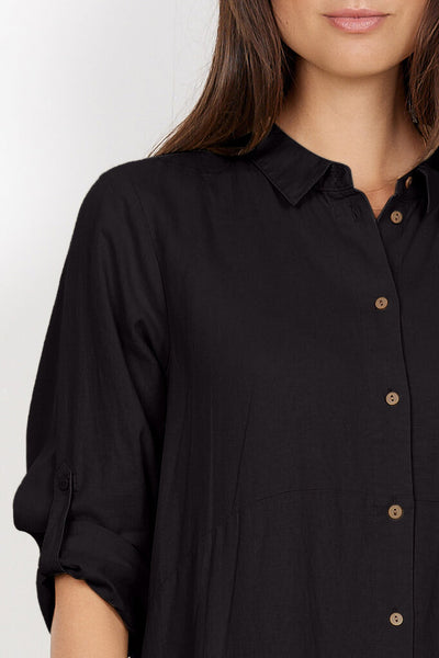 Soyaconcept 'Ina' Linen Button Down Dress - Black