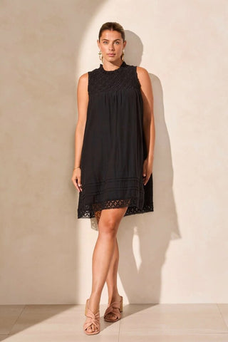 Tribal Rouched Sleeveless Poplin Dress