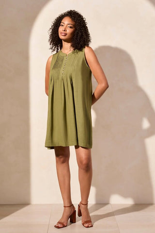 Tribal Linen Blend Pleated Dress