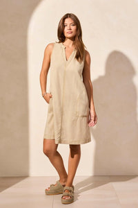 Tribal Sleeveless Stitch Pocket V-Neck Dress