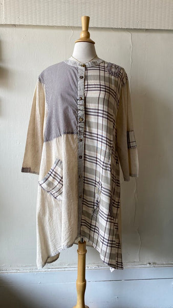 Paper Lace Plaid Patchwork Shirt Dress