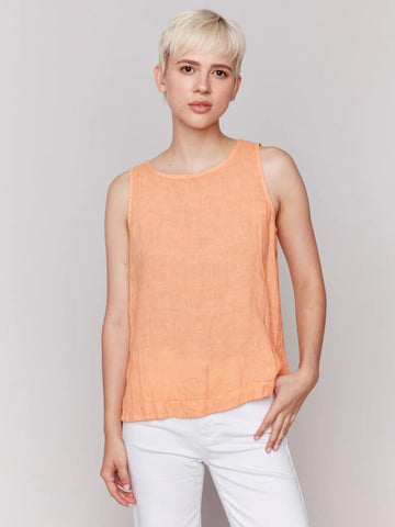 Charlie B Linen Tank Top - Papaya