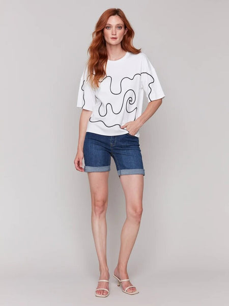 Charlie B Soutache Detail Tee - White