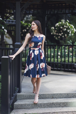 Papillon Navy Floral Pleated Dress