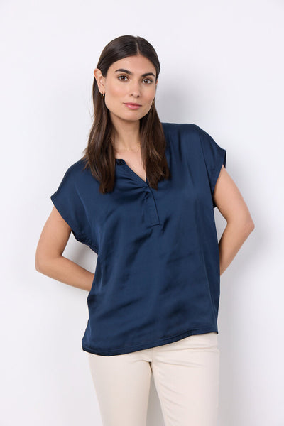 Soyaconcept 'Thilde' Satin V-Neck Blouse - Navy