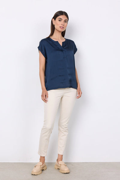 Soyaconcept 'Thilde' Satin V-Neck Blouse - Navy