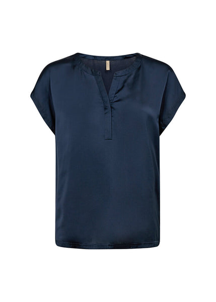 Soyaconcept 'Thilde' Satin V-Neck Blouse - Navy