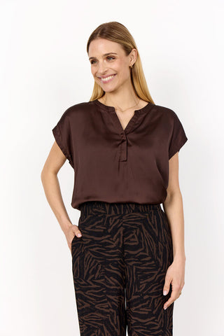 Soyaconcpet 'Thilde' Satin V-Neck Blouse - Hot Fudge