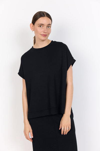 Soyaconcept 'Banu' Short Sleeve Side Slit Top - Black