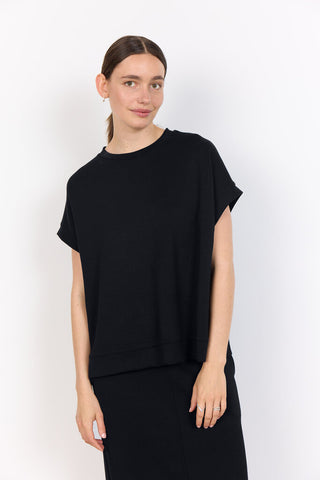 Soyaconcept 'Banu' Short Sleeve Side Slit Top - Black