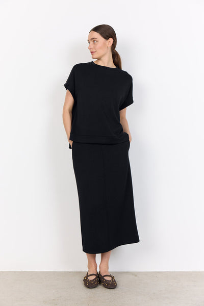 Soyaconcept 'Banu' Short Sleeve Side Slit Top - Black