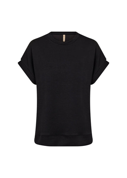 Soyaconcept 'Banu' Short Sleeve Side Slit Top - Black