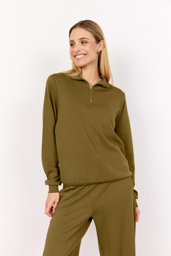 Soyaconcept 'Banu' 1/4 Zip Sweatshirt - Misty Olive