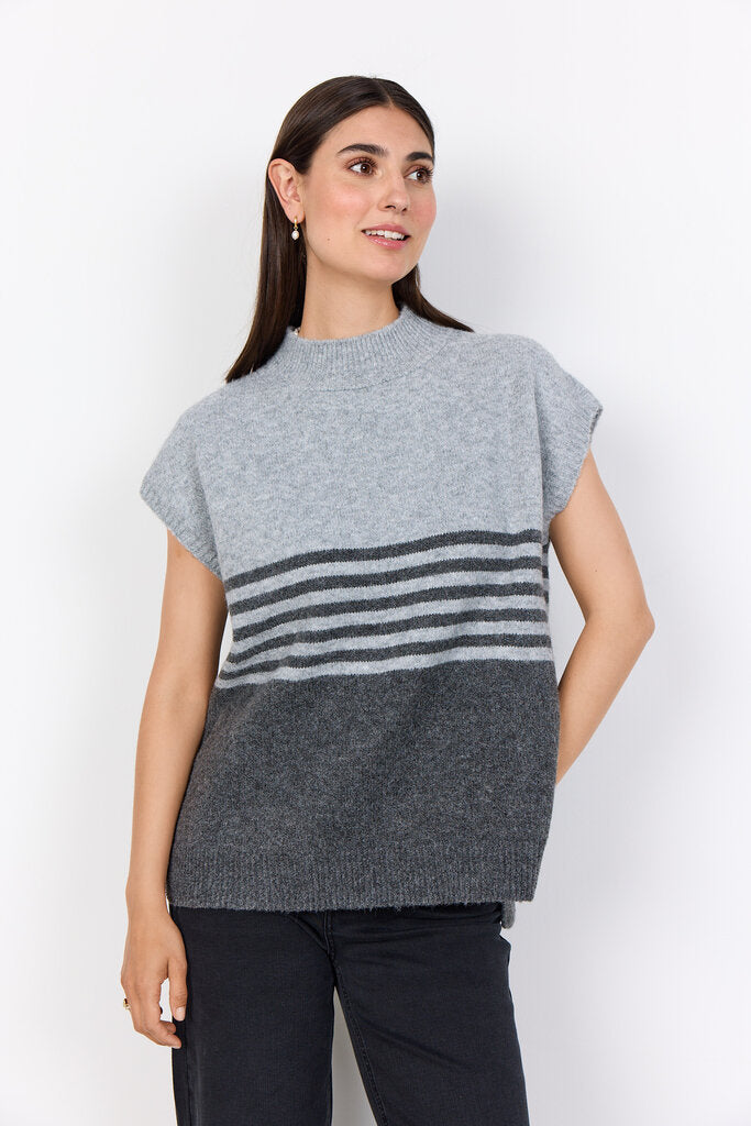 Soyaconcept Grey Melange Mock Neck Sweater Vest