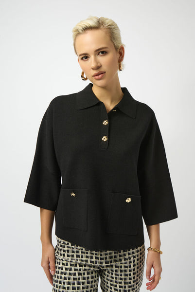 Joseph Ribkoff 253962 Boxy Polo Collar Sweater - Black