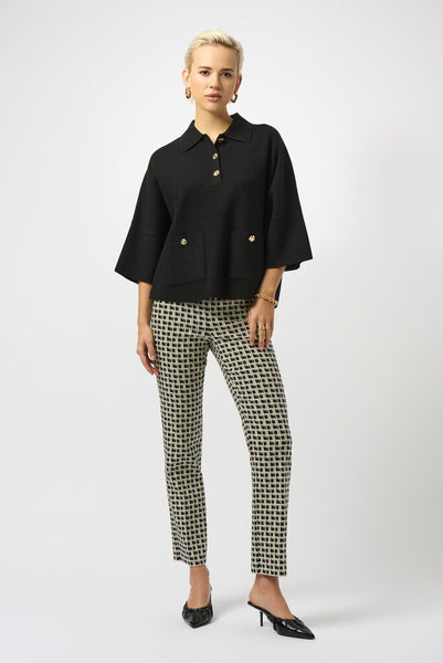 Joseph Ribkoff 253962 Boxy Polo Collar Sweater - Black