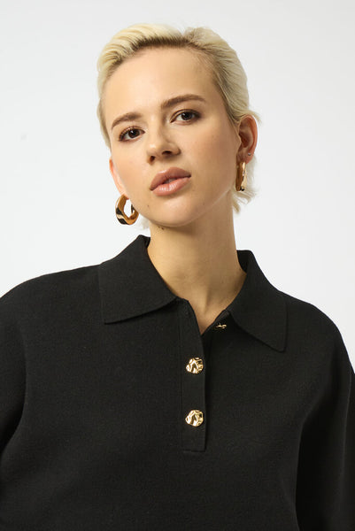 Joseph Ribkoff 253962 Boxy Polo Collar Sweater - Black