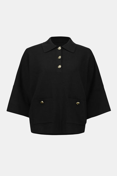 Joseph Ribkoff 253962 Boxy Polo Collar Sweater - Black