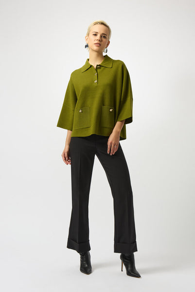 Joseph Ribkoff 253962 Boxy Polo Collar Sweater - Artichoke