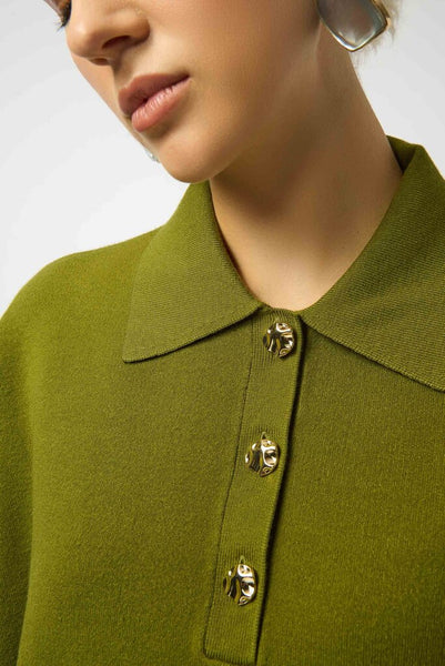 Joseph Ribkoff 253962 Boxy Polo Collar Sweater - Artichoke