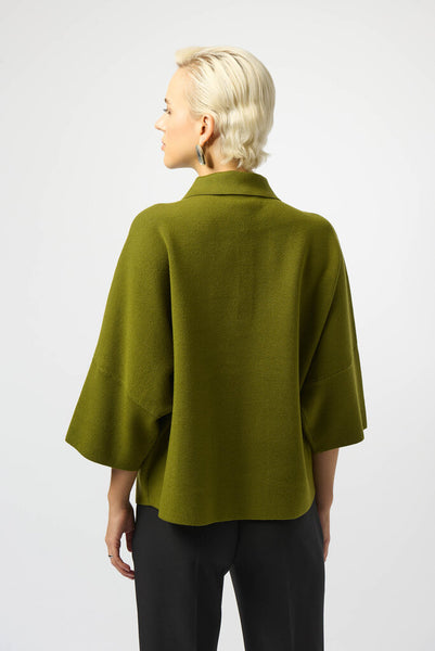 Joseph Ribkoff 253962 Boxy Polo Collar Sweater - Artichoke