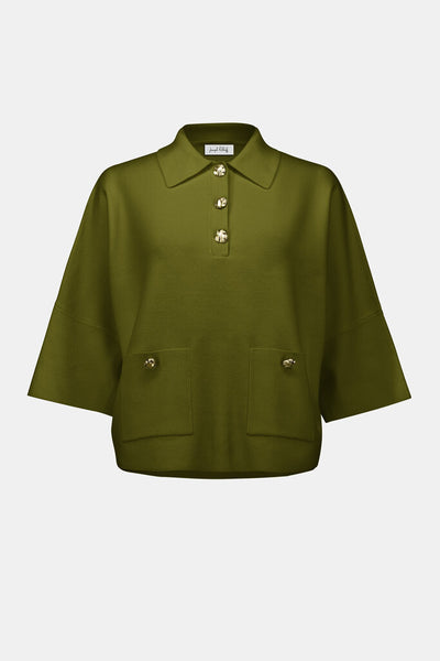 Joseph Ribkoff 253962 Boxy Polo Collar Sweater - Artichoke