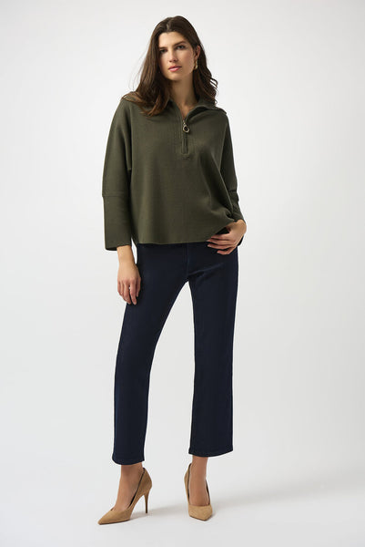 Joseph Ribkoff 253963 Boxy Zip Collar Sweater - Avocado
