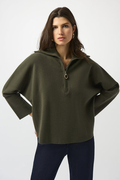 Joseph Ribkoff 253963 Boxy Zip Collar Sweater - Avocado