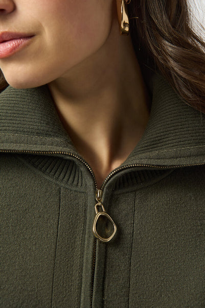 Joseph Ribkoff 253963 Boxy Zip Collar Sweater - Avocado