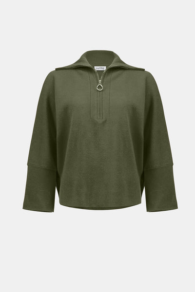 Joseph Ribkoff 253963 Boxy Zip Collar Sweater - Avocado