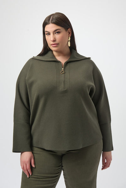 Joseph Ribkoff 253963 Boxy Zip Collar Sweater - Avocado