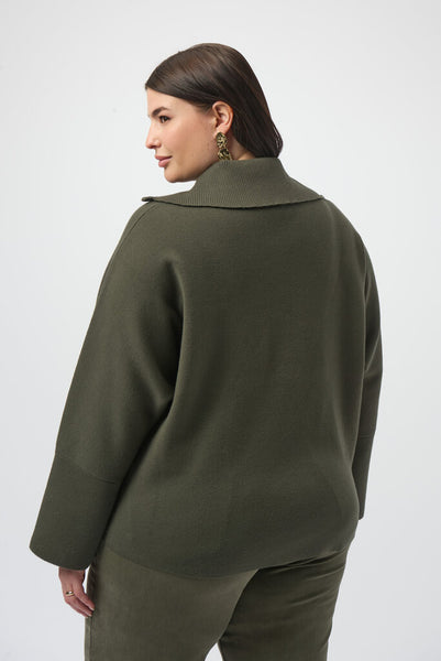 Joseph Ribkoff 253963 Boxy Zip Collar Sweater - Avocado